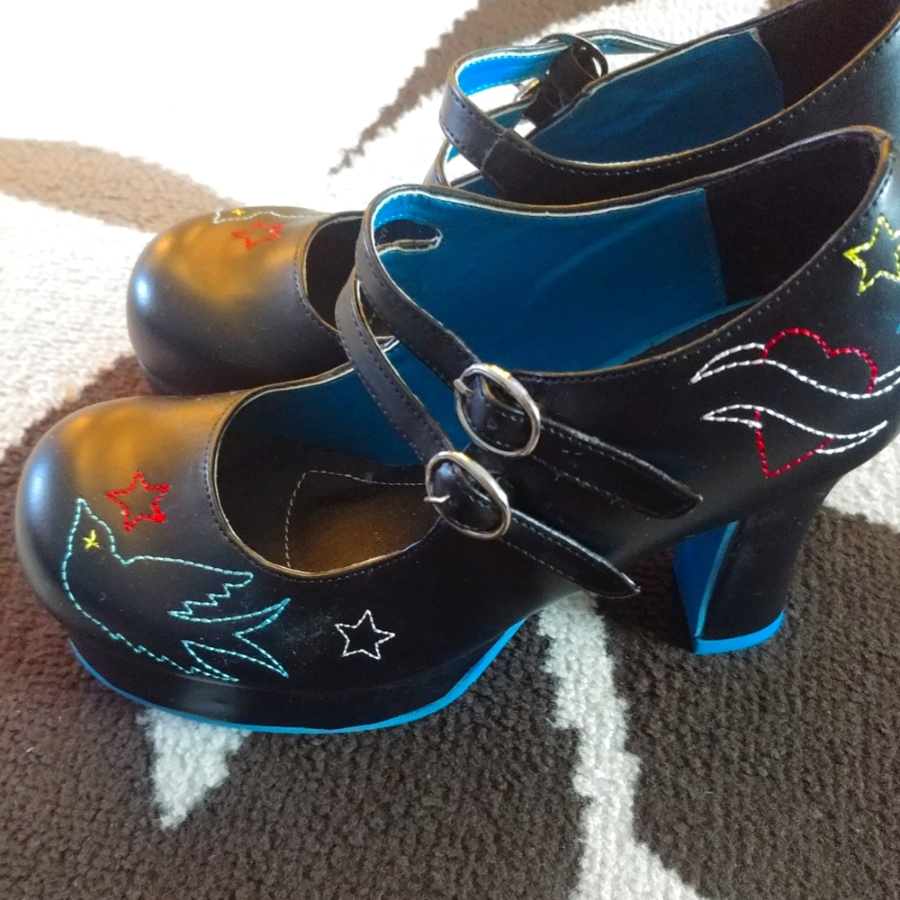 TUK Black Tattoo Stitch Platform Heels